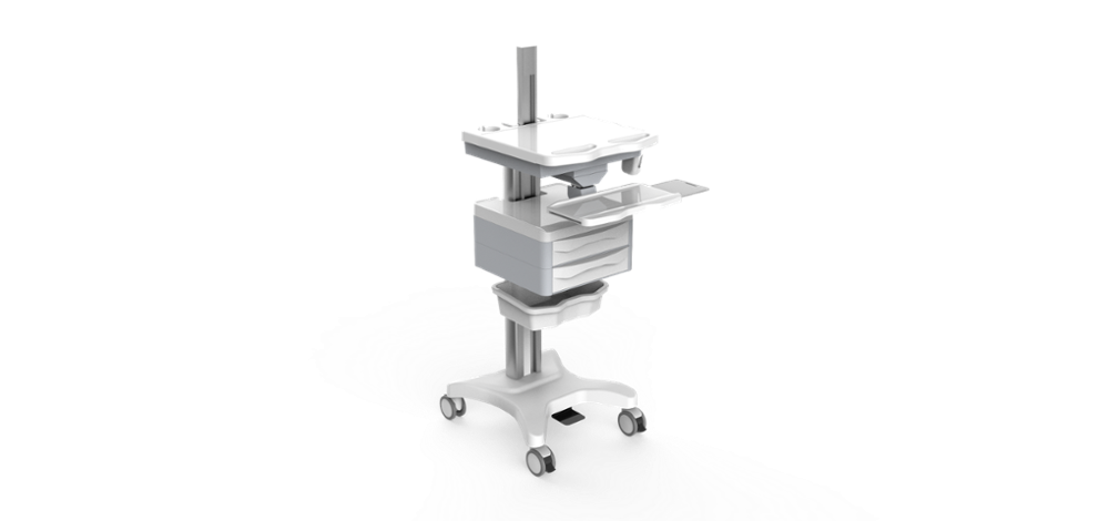 Computer Cart with Big Pole and Two Drawers/ABS&PC Cart/ Hospital Nurse Cash Cart for Medical Use