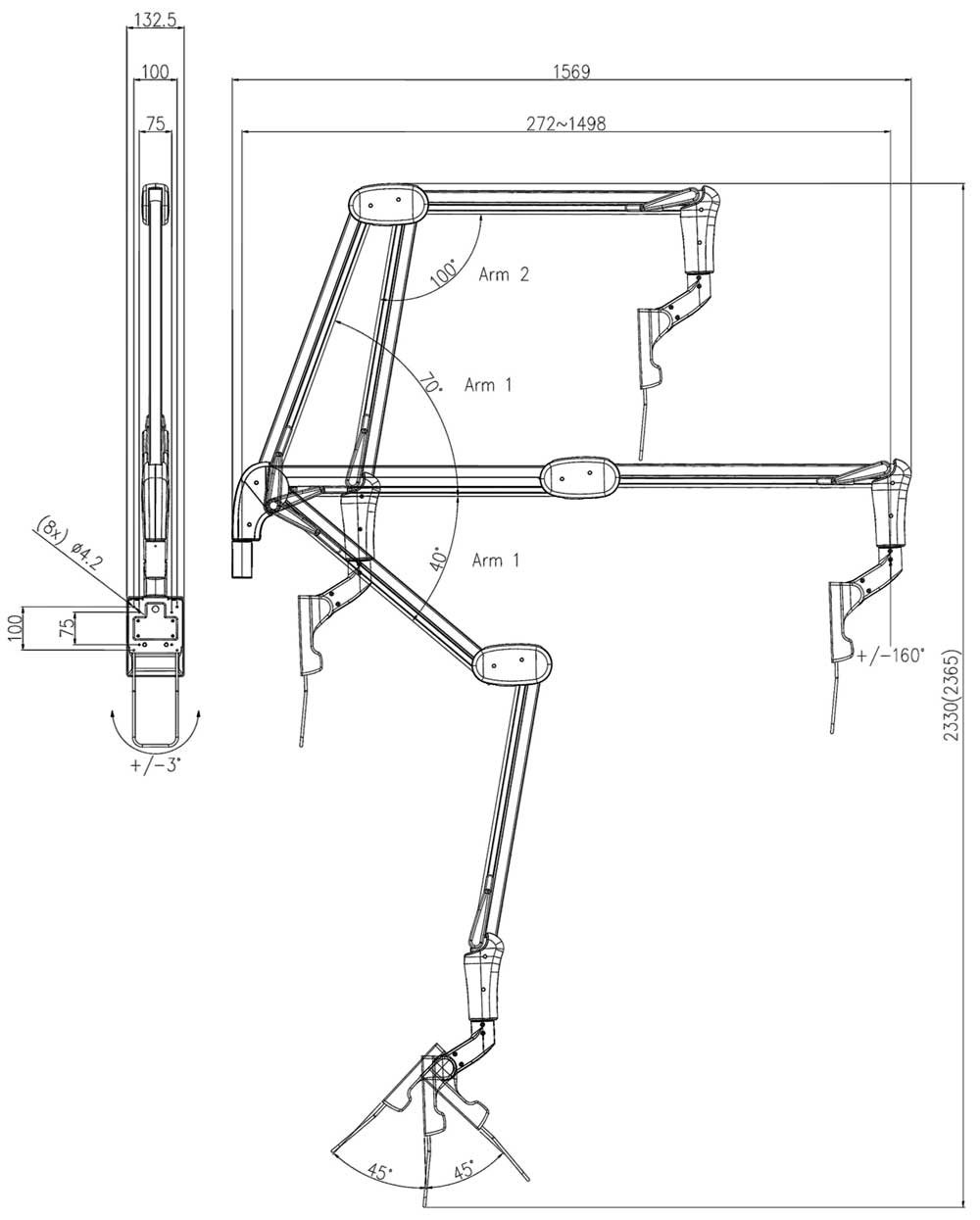 Hospital Long A-Frame Arm/ Tablet Arm for Healthcare/ Monitor Arm in Medical use