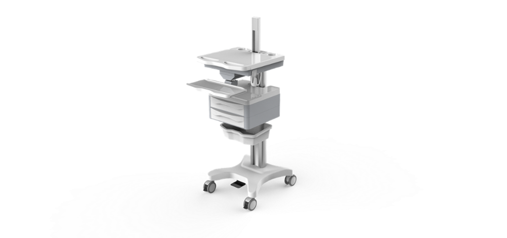 Computer Cart with Big Pole and Two Drawers/ABS&PC Cart/ Hospital Nurse Cash Cart for Medical Use